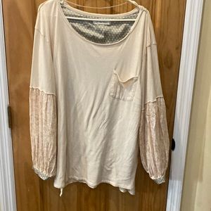 We the free beige silk sleeved T-shirt /blouse
